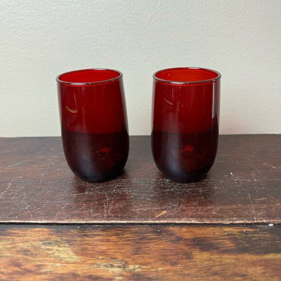 Vintage Royal Cranberry Ruby Red Set of 2 Tumbler Glasses 8 Oz Retro Drinkware - Picture 3 of 8